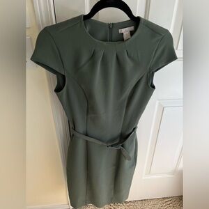 H&M green work dress with belt